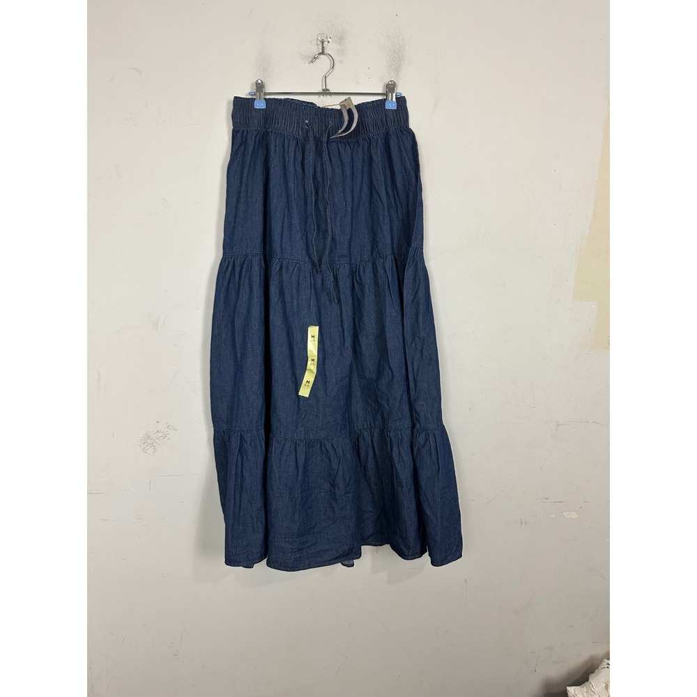 Serra Womens Blue Denim Tiered Maxi Skirt Elastic Waist Cotton Medium 8-10 NWT